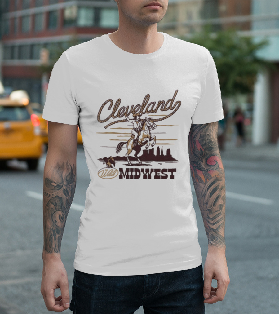 Cleveland Wild Midwest Cowgirl Roping Skyline Adventure T-Shirt