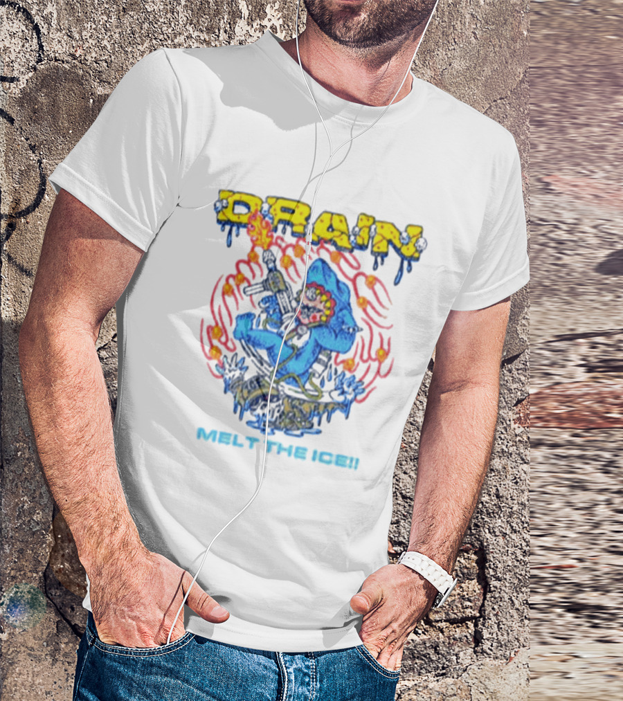 Drain Melt The Ice Hardcore Punk Shark Character With Flames And Machine Gun T-Shirt