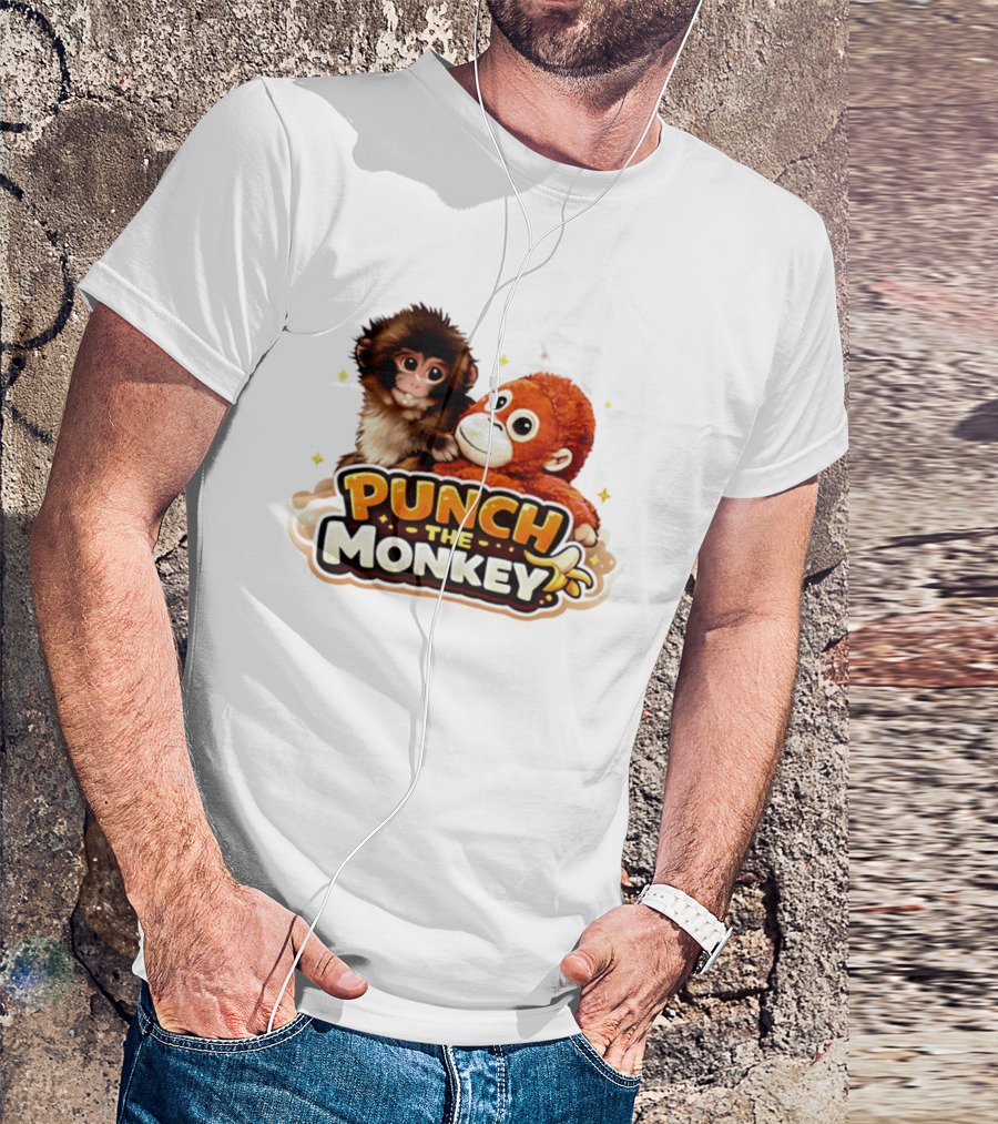 Punch The Monkey Cute Plush Cartoon T-Shirt