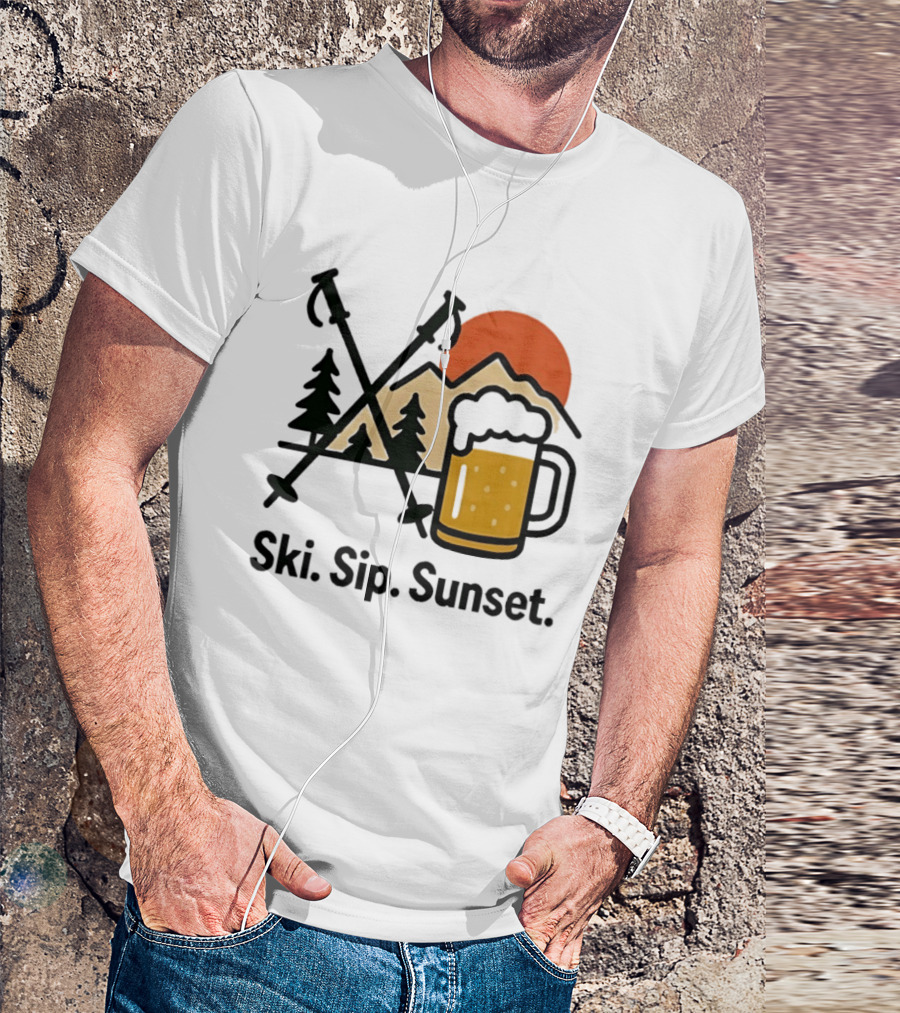 Ski Sip Sunset Mountain Beer Adventure T-Shirt