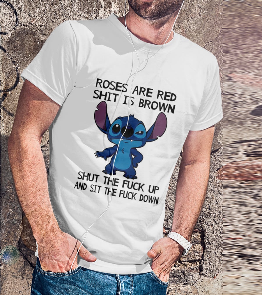 Stitch Roses Are Red Shit Is Brown T-Shirt
