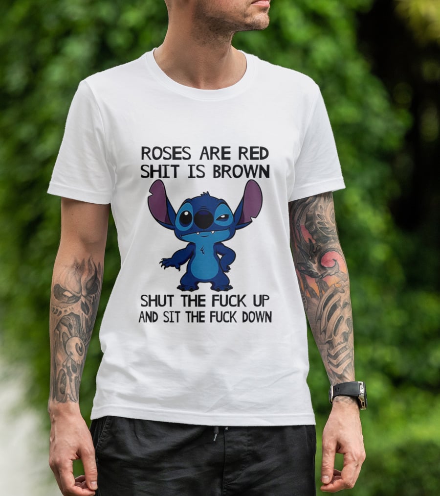 Stitch Roses Are Red Shit Is Brown T-Shirt