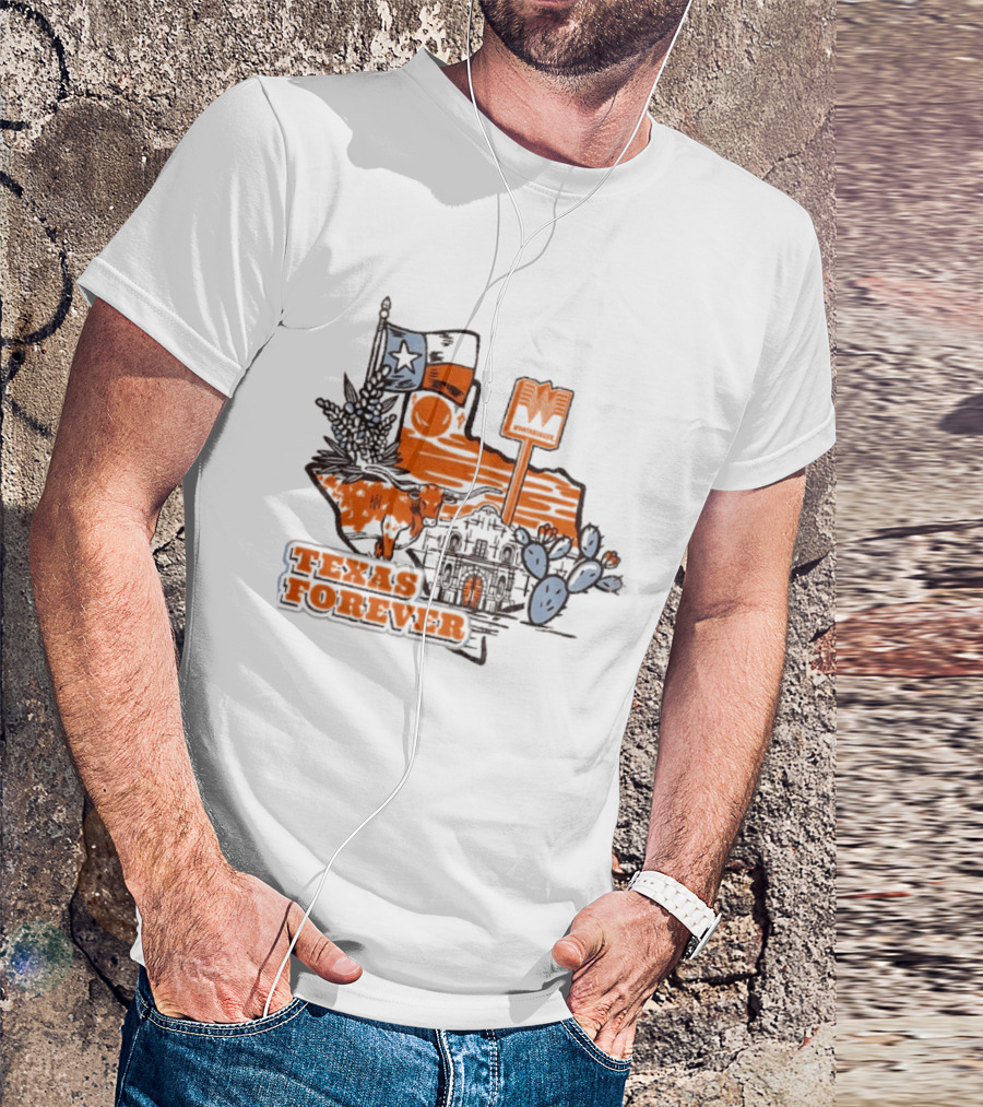 Texas Forever Alamo Whataburger Collaboration With Lone Star Flag And Cactus T-Shirt