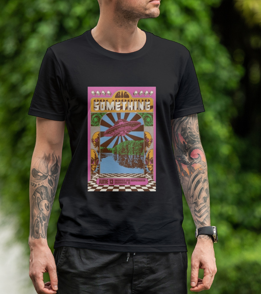 Big Something June 13 Greenfield Lake Amphitheater Wilmington NC Psychedelic With UFO Art And Alien Heads T-Shirt