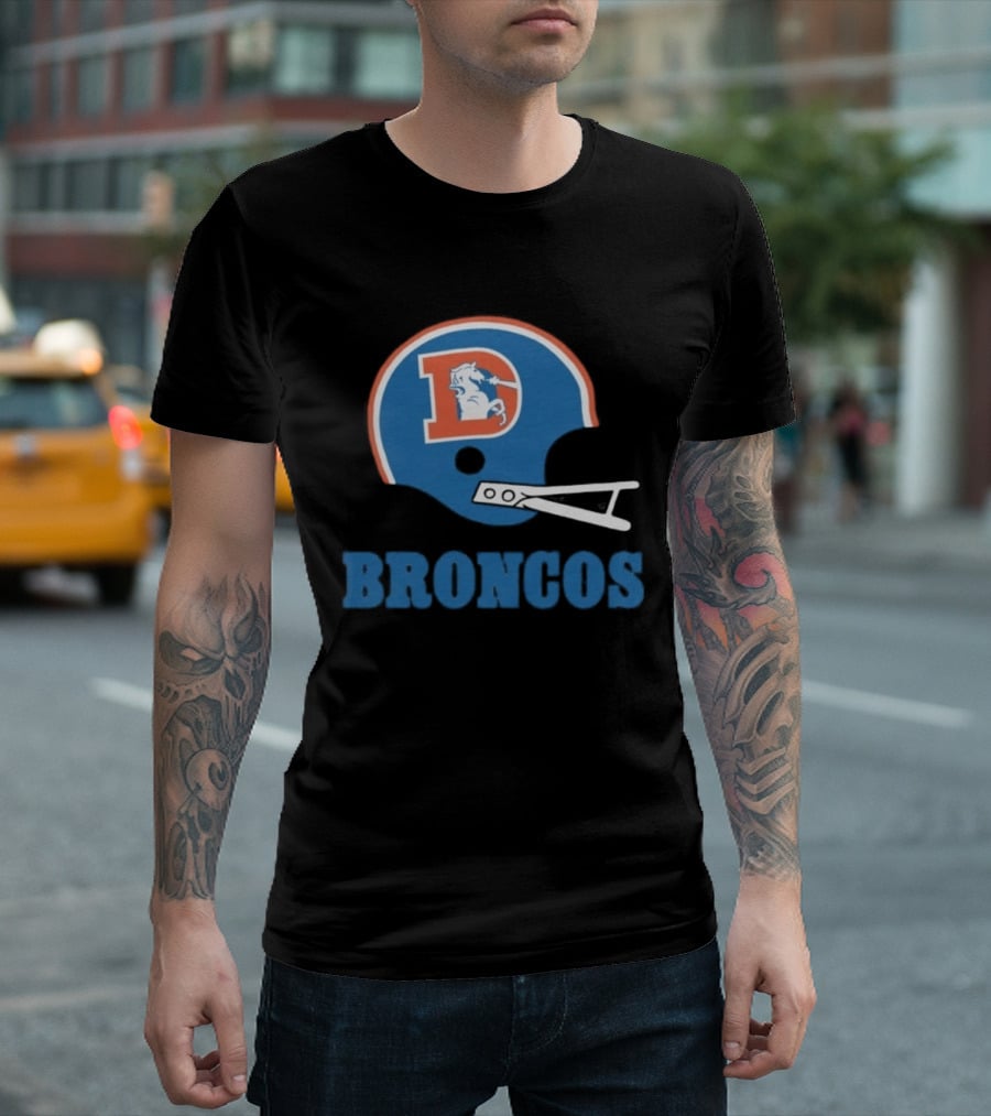 Denver Broncos Retro Football Helmet Graphic Broncos T-Shirt