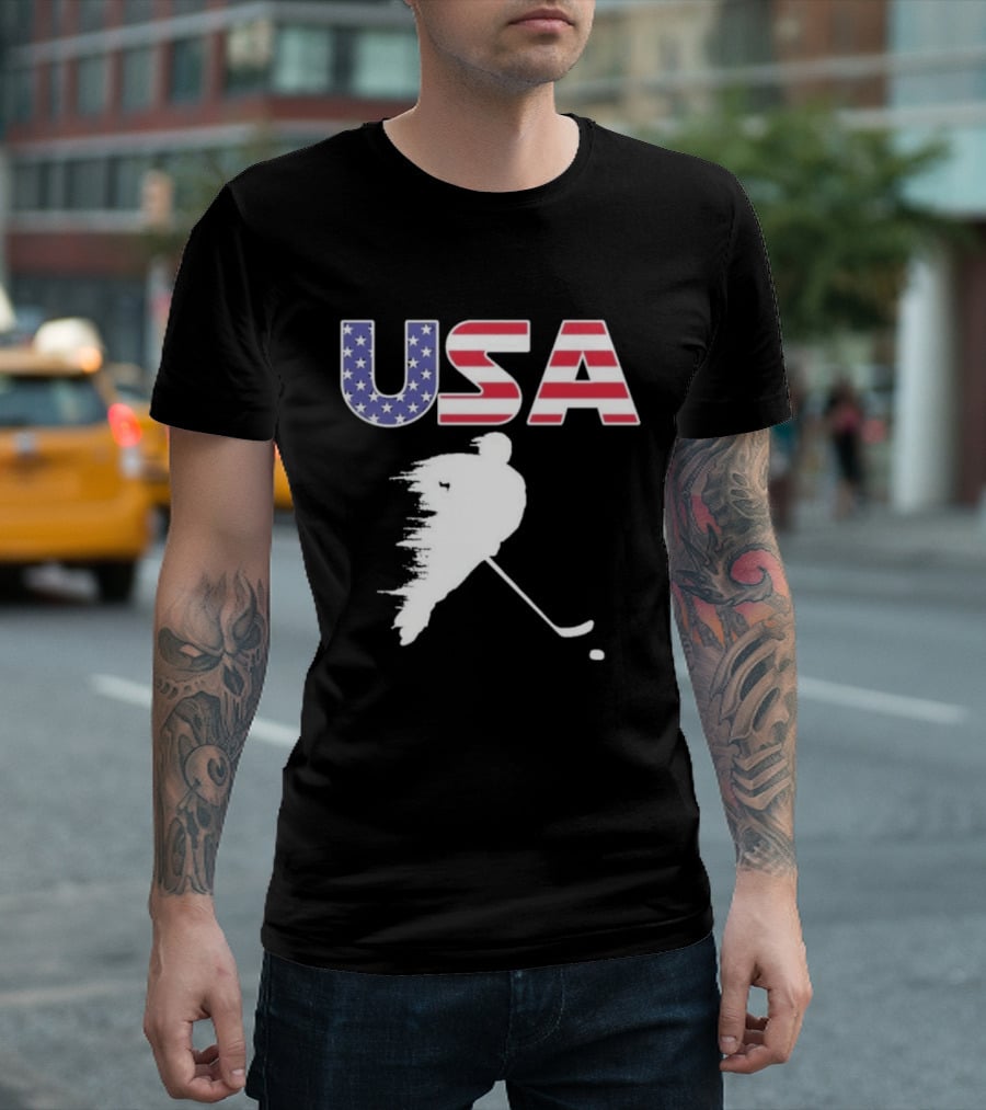USA Stars And Stripes Ice Hockey Player T-Shirt