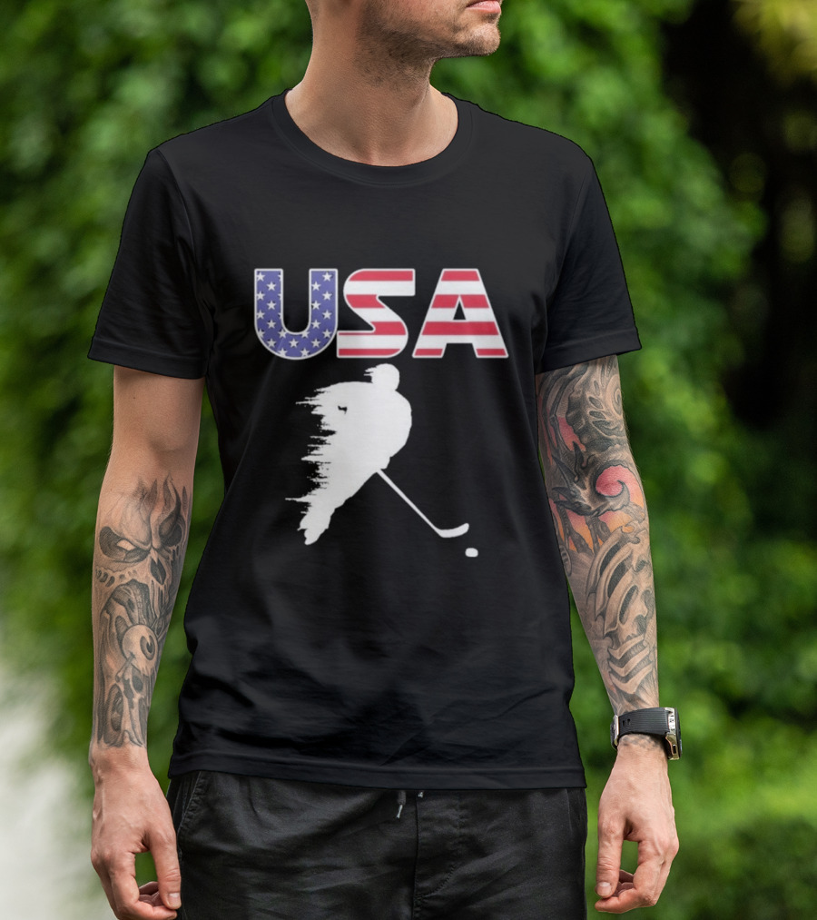 USA Stars And Stripes Ice Hockey Player T-Shirt