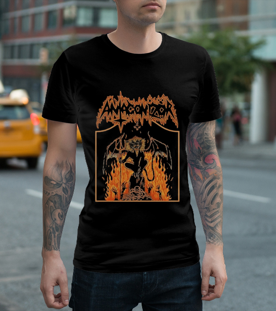 Antagonizör Into The Fires Flaming Skull Metal Demon T-Shirt