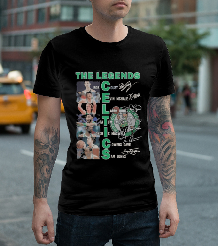 The Legends Boston Celtics Players Bob Cousy Kevin McHale Larry Bird Cedric Maxwell Dave Cowens Sam Jones T-Shirt