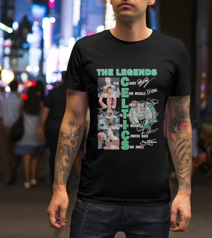 The Legends Boston Celtics Players Bob Cousy Kevin McHale Larry Bird Cedric Maxwell Dave Cowens Sam Jones T-Shirt