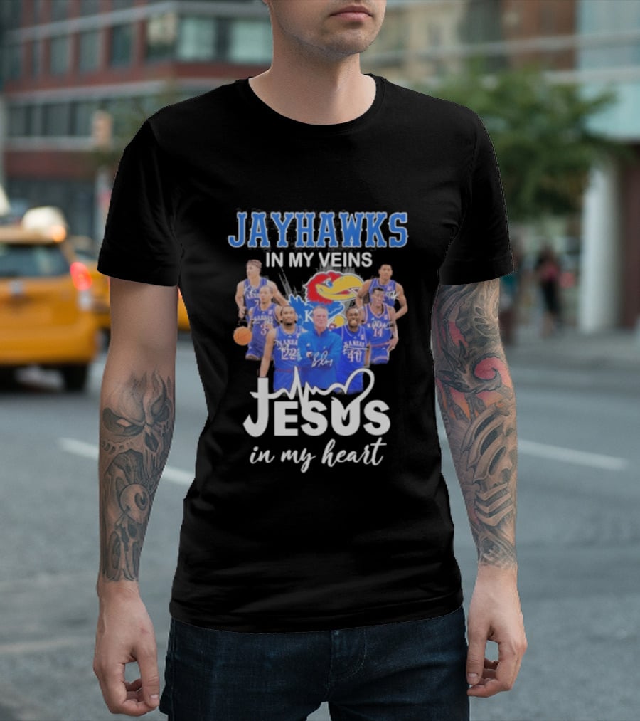 Kansas Jayhawks In My Veins Jesus In My Heart T-Shirt