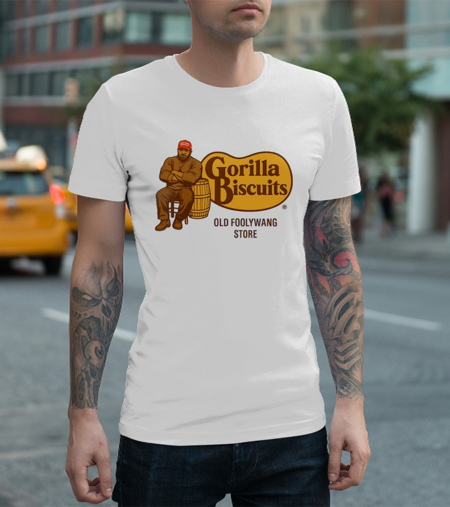 Cracker Barrel Gorilla Biscuits Old Foolywang Store Rustic Man And Barrel T-Shirt