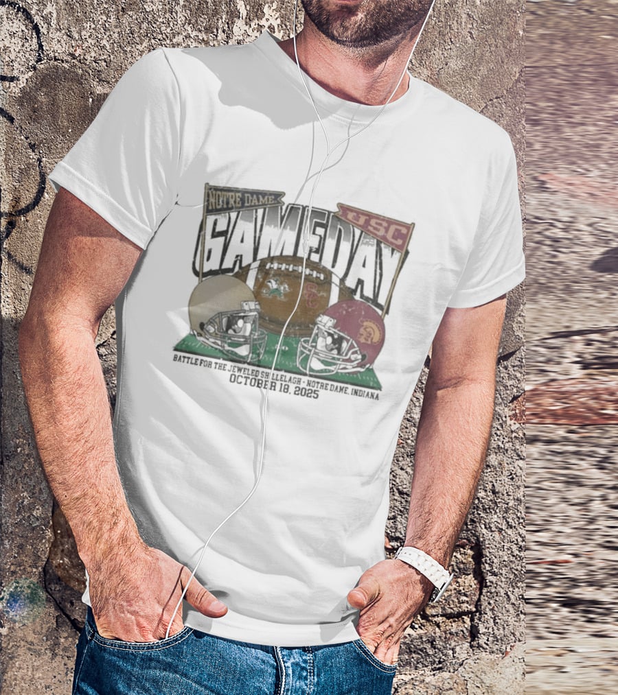 Notre Dame Vs USC Gameday 2025 Jeweled Shillelagh October 18 Football Clash T-Shirt