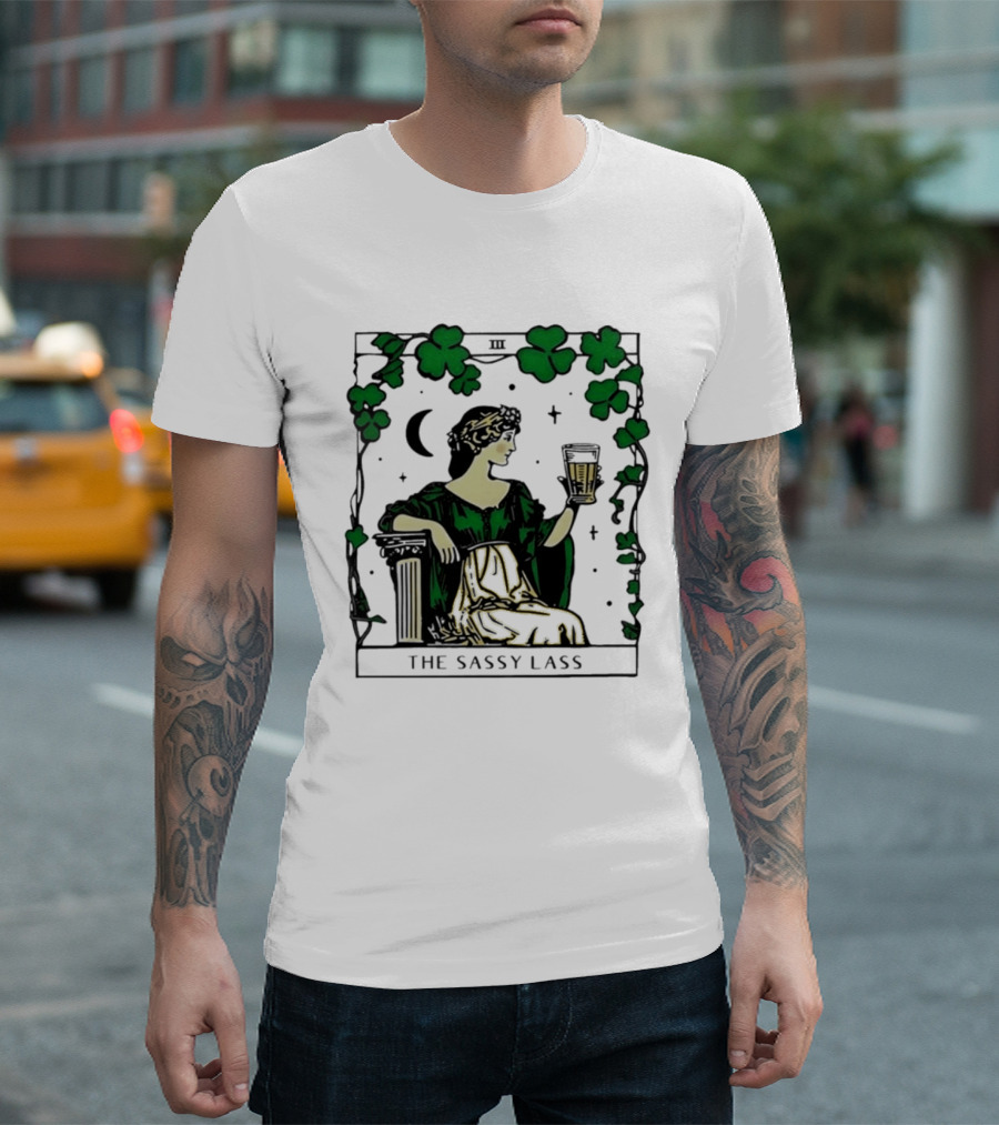 The Sassy Lass St Patrick's Day Tarot Card Clover Moon T-Shirt