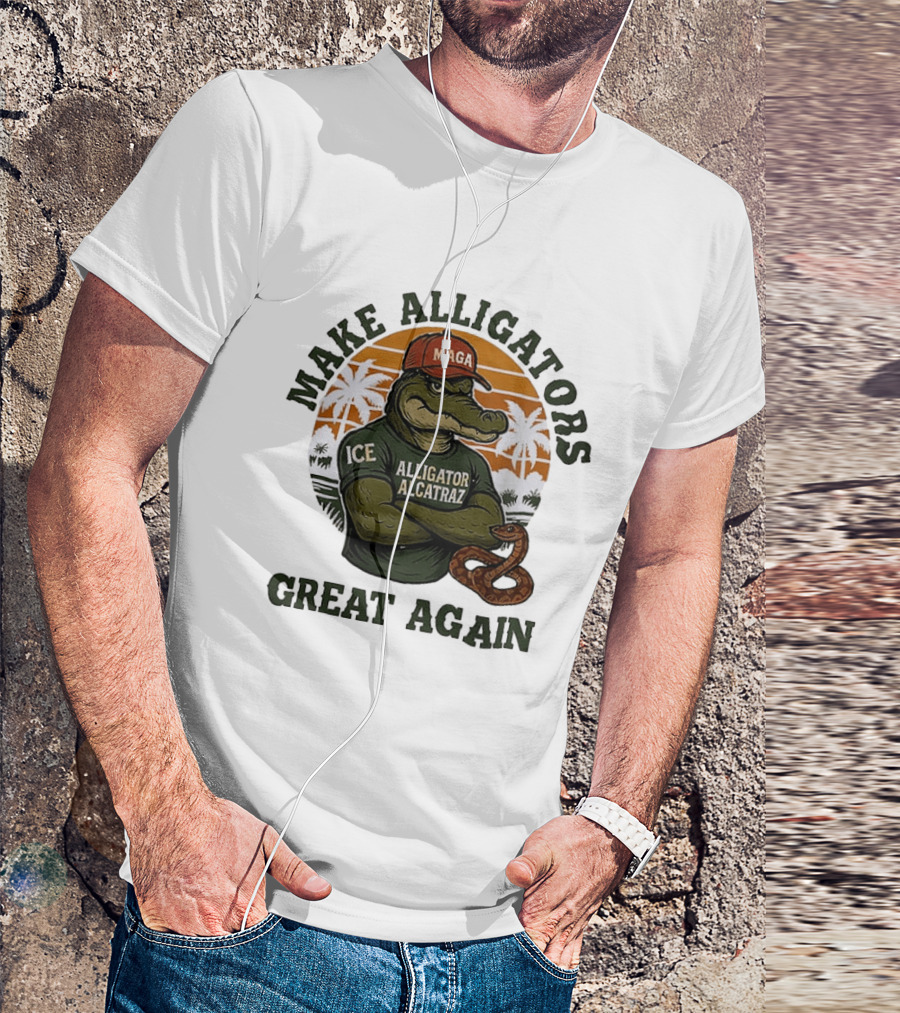 MAGA Alligator Alcatraz Make Alligators Great Again ICE Tropical Trees T-Shirt
