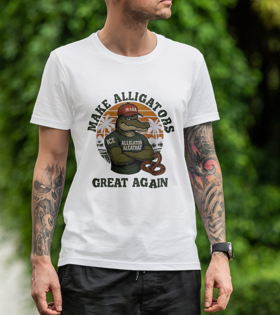 MAGA Alligator Alcatraz Make Alligators Great Again ICE Tropical Trees T-Shirt