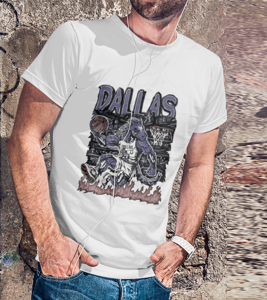Dallas Mavericks Champ Cartoon Basketball Player Fire Hoops T-Shirt