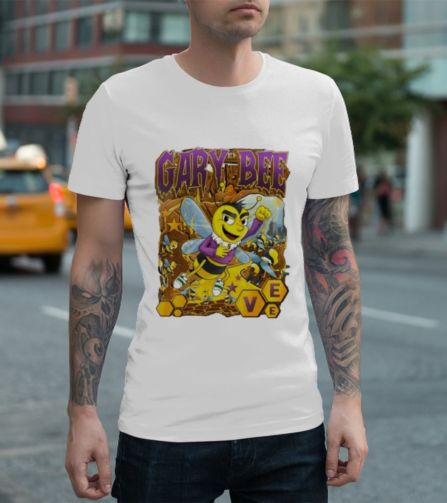 Gary Bee Cartoon Bee Character In Purple Jersey With Stars And Soccer T-Shirt