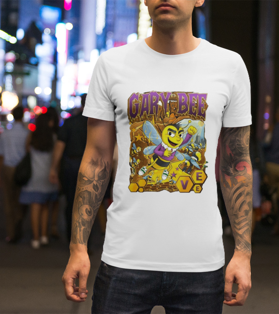 Gary Bee Cartoon Bee Character In Purple Jersey With Stars And Soccer T-Shirt