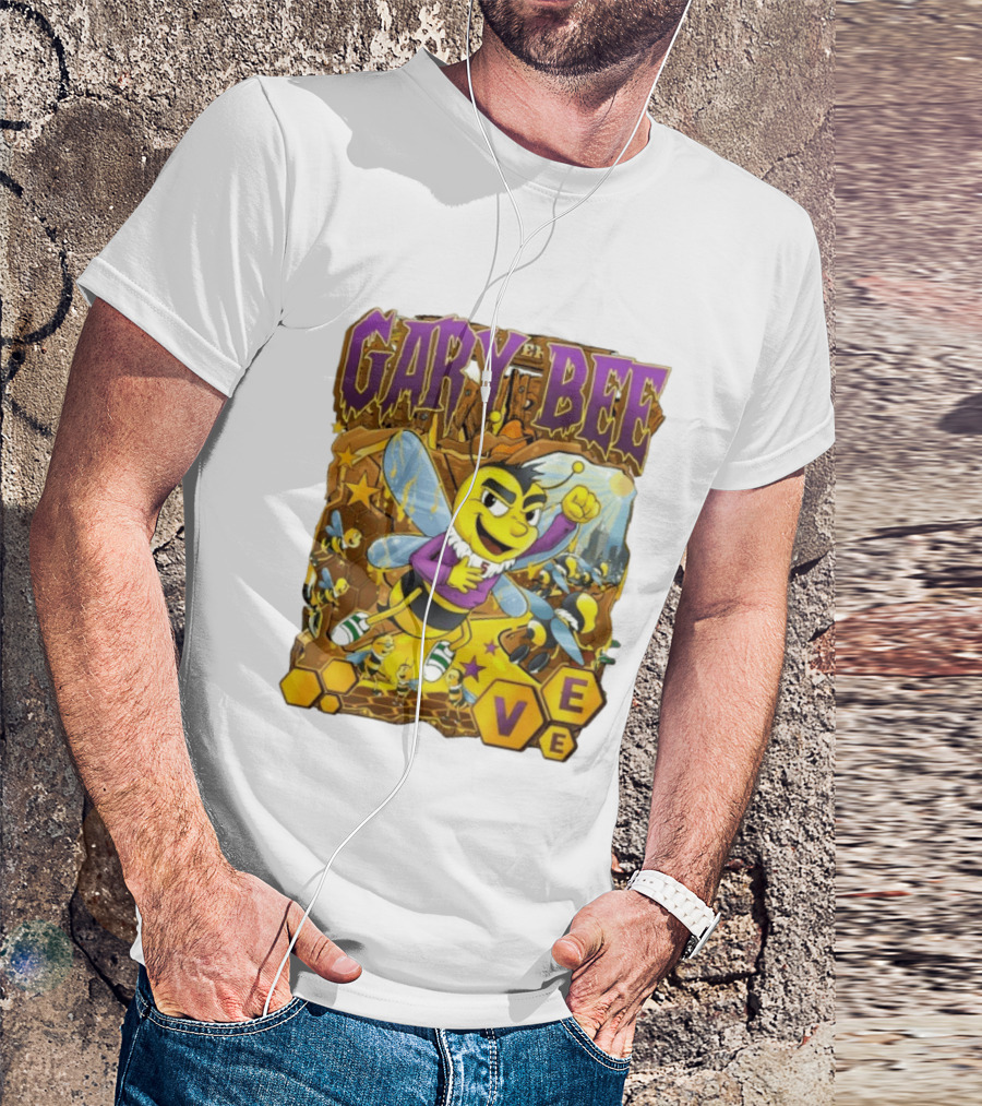 Gary Bee Cartoon Bee Character In Purple Jersey With Stars And Soccer T-Shirt
