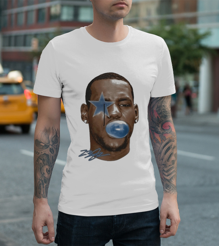 Lebron James Bubble Gum Blue Star Face T-Shirt
