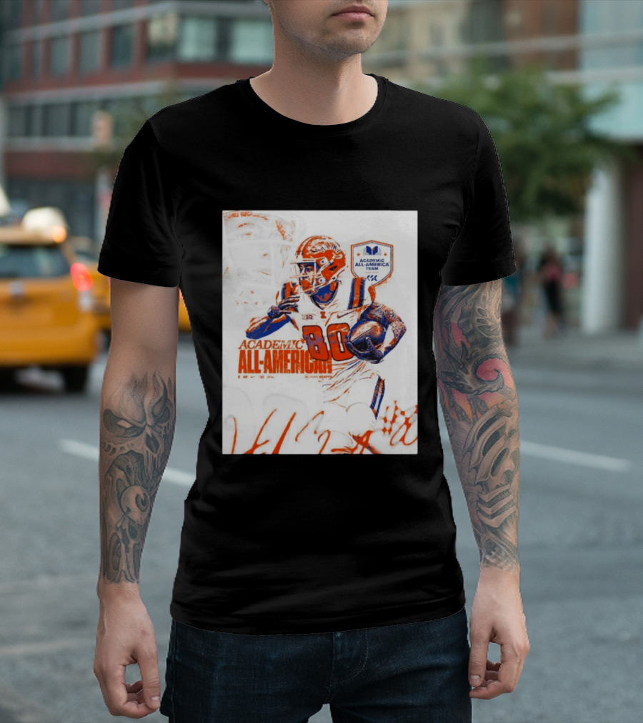 Academic All American Hank Beatty 80 Illinois Fighting Illini Football Team T-Shirt