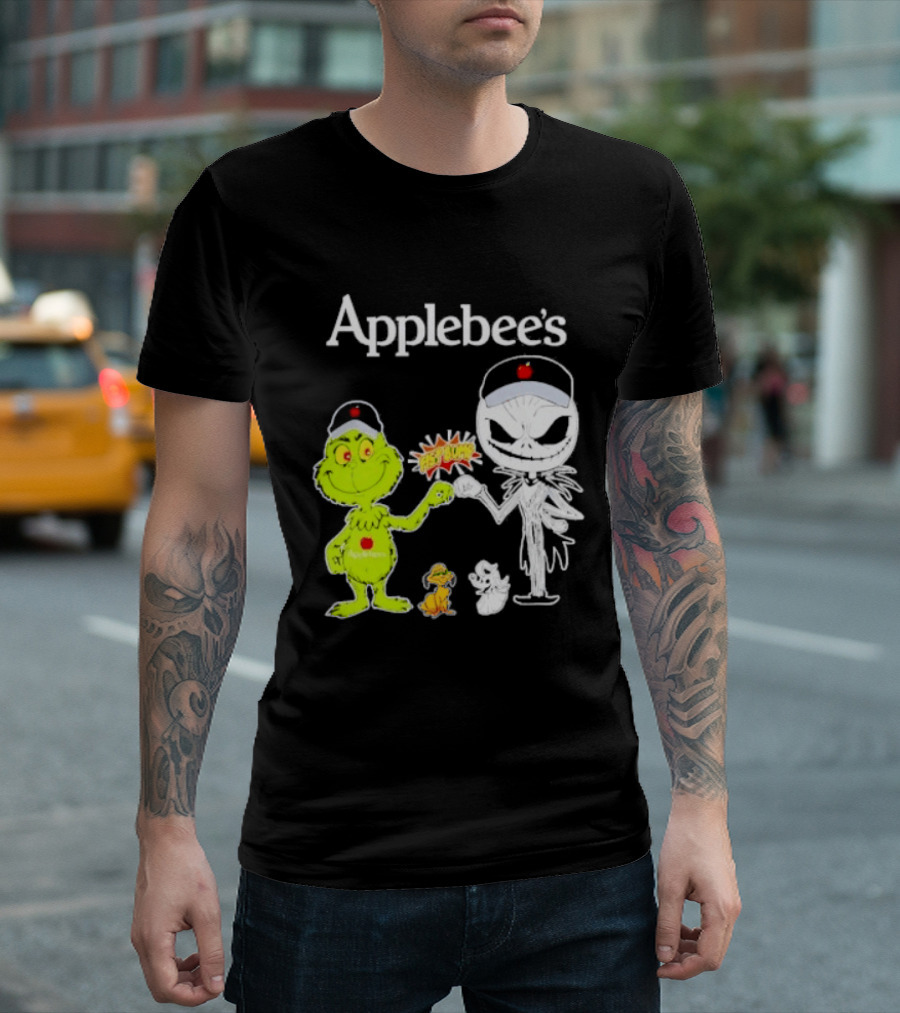 Applebee's Grinch And Jack Skellington Fist Bump Halloween Bash T-Shirt