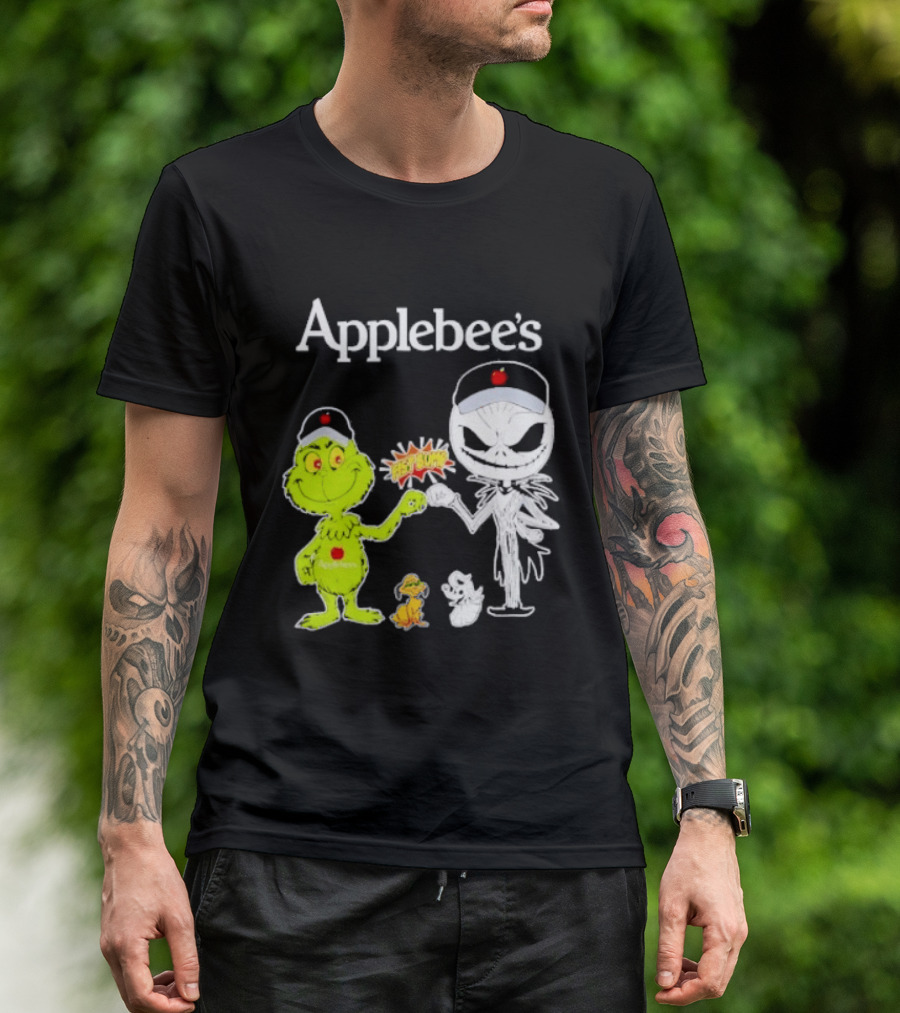 Applebee's Grinch And Jack Skellington Fist Bump Halloween Bash T-Shirt