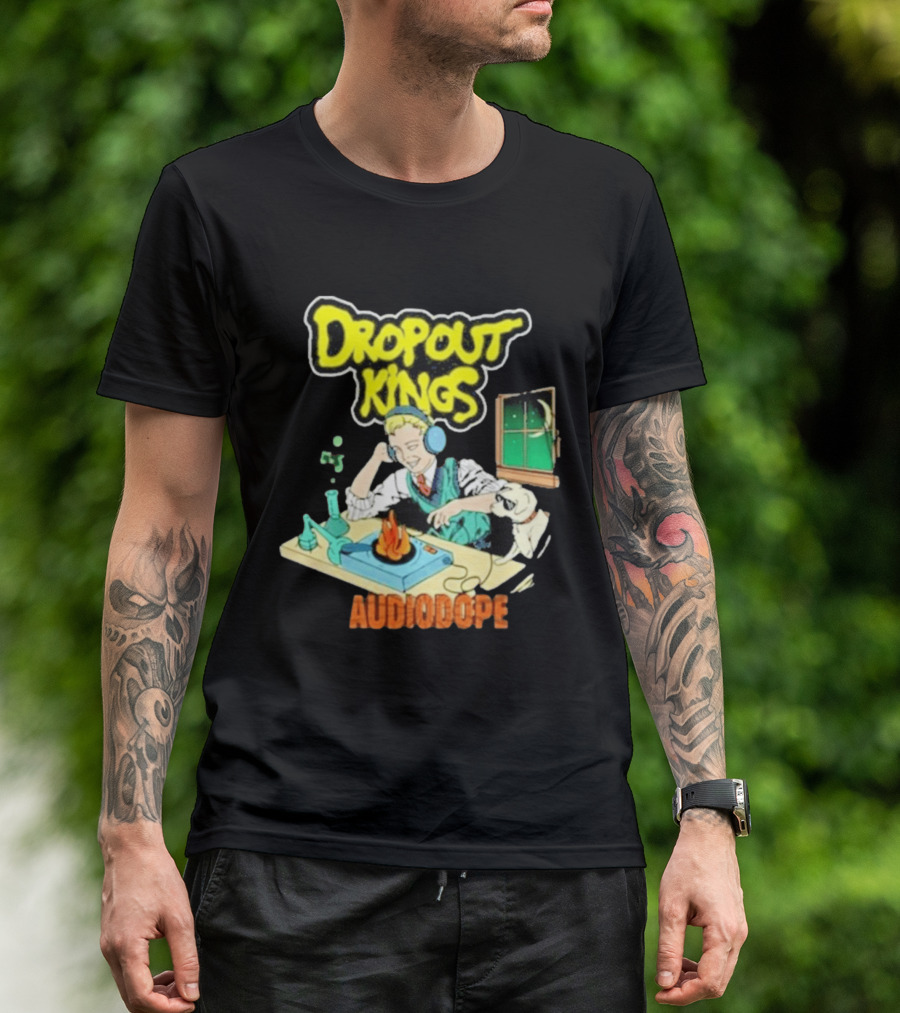 Dropout Kings Audio Dope Scientist Listening With Headphones And Chemistry Setup T-Shirt