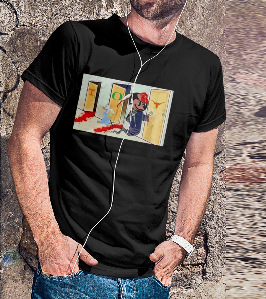 Ohio State Buckeyes Brutus Grim Reaper Knocking Texas Longhorns Door Cartoon T-Shirt