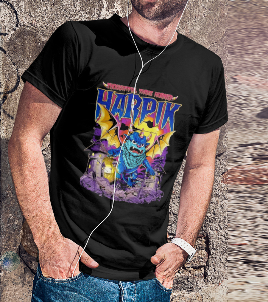 Thoughtful Three Horned Harpik Monster Panorama T-Shirt