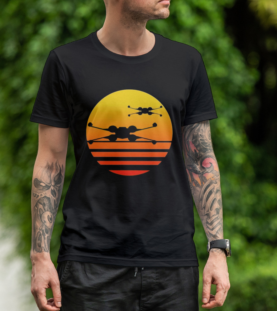 Ctrljoy X Wing Sunset Retro Sci Fi Aesthetic T-Shirt