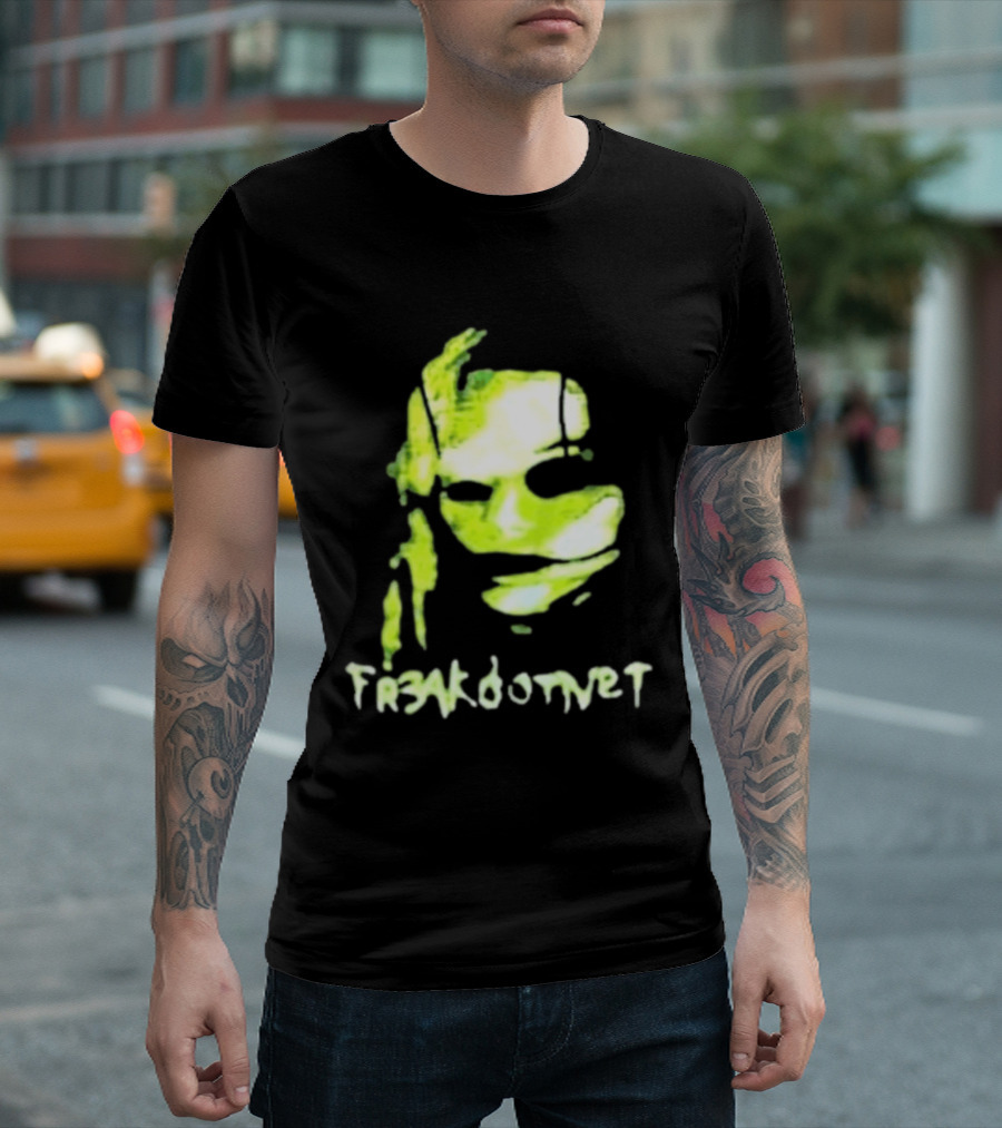 Fr3ak Fr3akdotnet Abstract Glitch Face Green Streaks T-Shirt