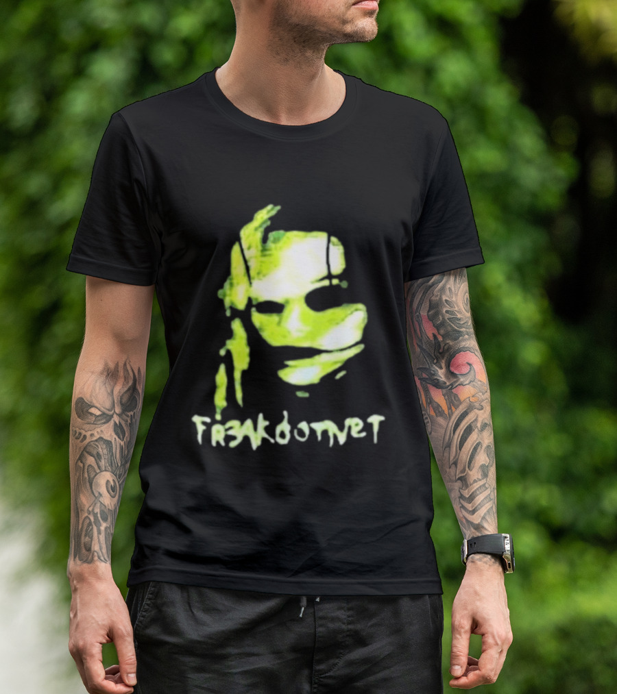 Fr3ak Fr3akdotnet Abstract Glitch Face Green Streaks T-Shirt