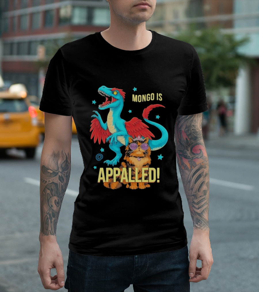 Mongo Is Appalled Princess Cat Riding Dinosaur With Stars T-Shirt