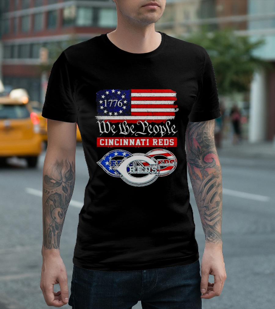 We The People 1776 Cincinnati Reds American Flag T-Shirt