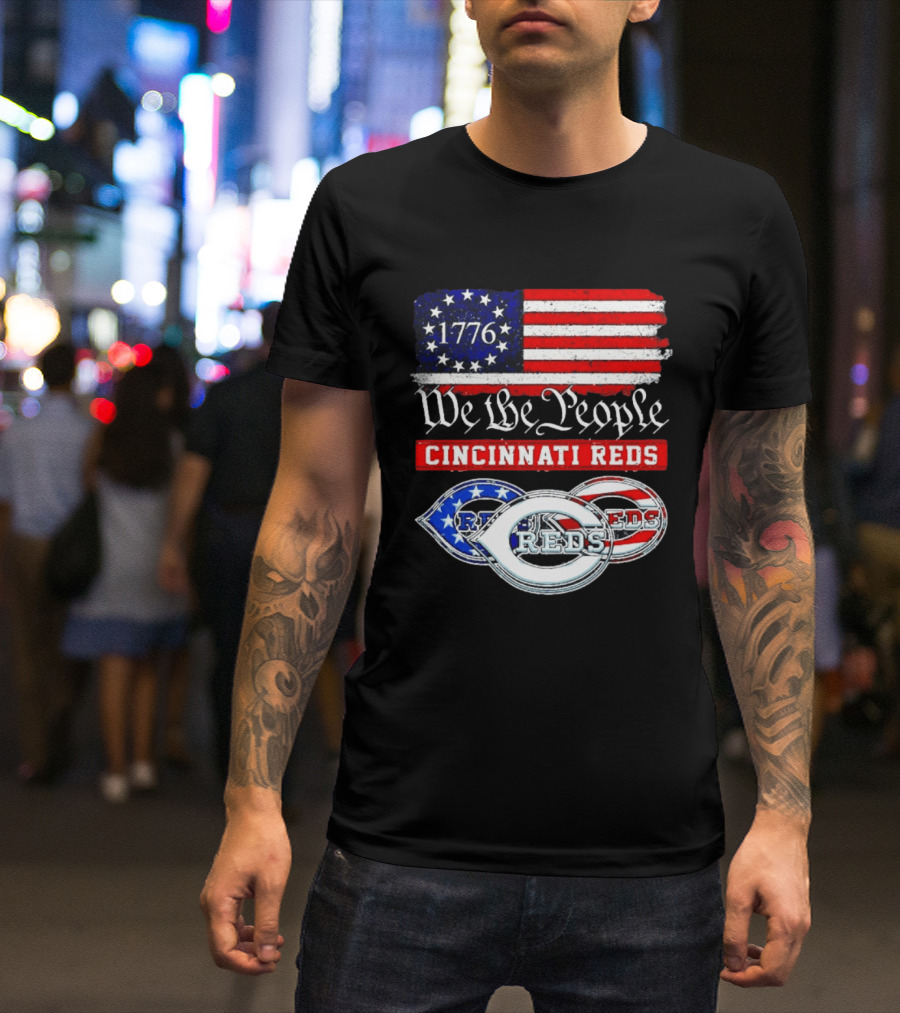 We The People 1776 Cincinnati Reds American Flag T-Shirt