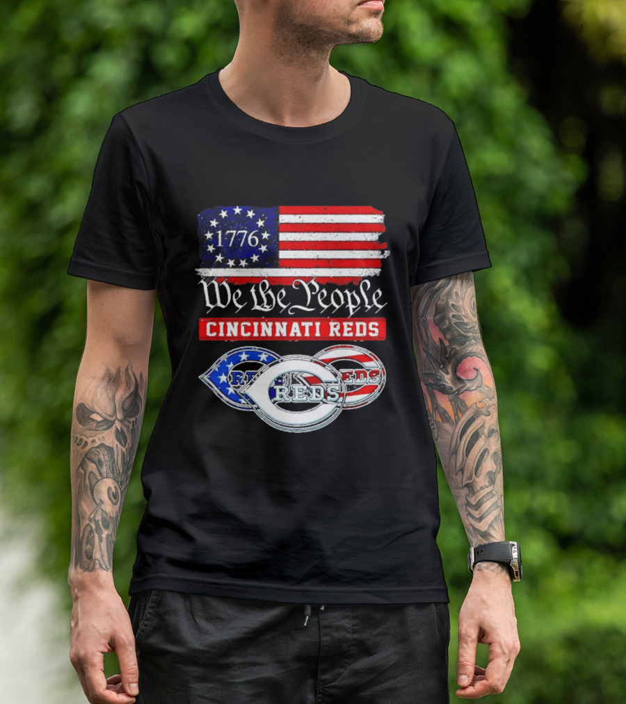 We The People 1776 Cincinnati Reds American Flag T-Shirt