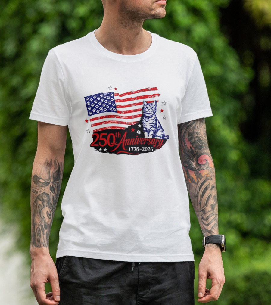 Abolish Ice Defund Resist Protest Cat With 250th Anniversary 1776 2026 USA Flag T-Shirt