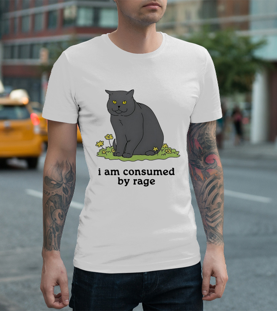 Cat I Am Consumed By Rage Sitting With Yellow Flowers T-Shirt
