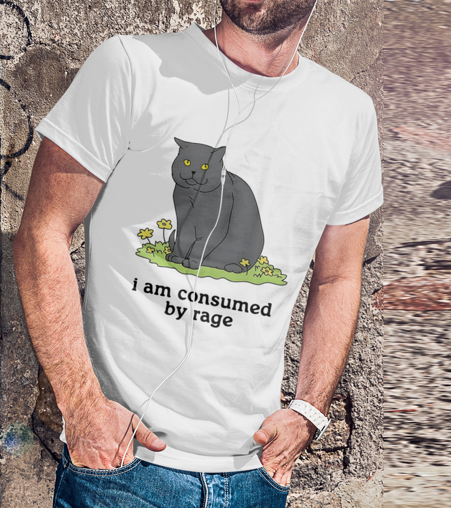 Cat I Am Consumed By Rage Sitting With Yellow Flowers T-Shirt