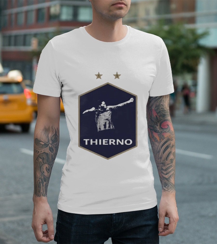 Thierno Barry Blue Hexagonal Emblem Soccer Celebration Stars T-Shirt