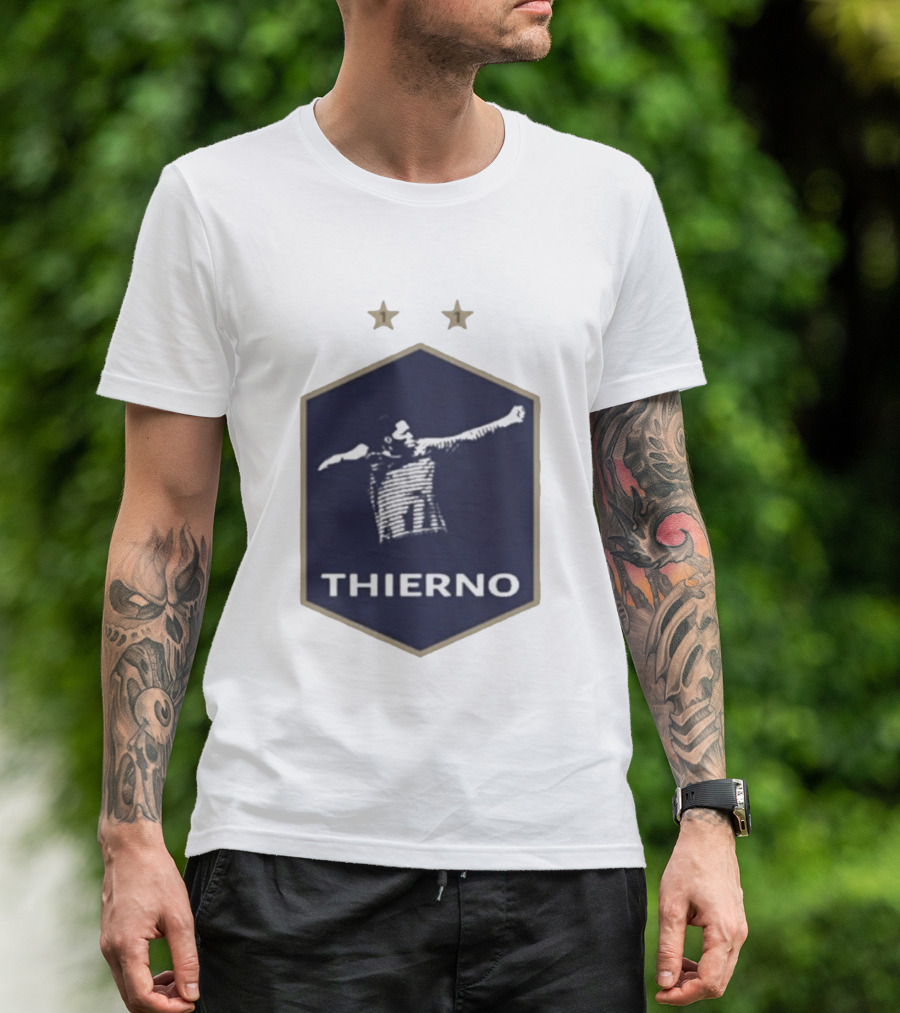 Thierno Barry Blue Hexagonal Emblem Soccer Celebration Stars T-Shirt