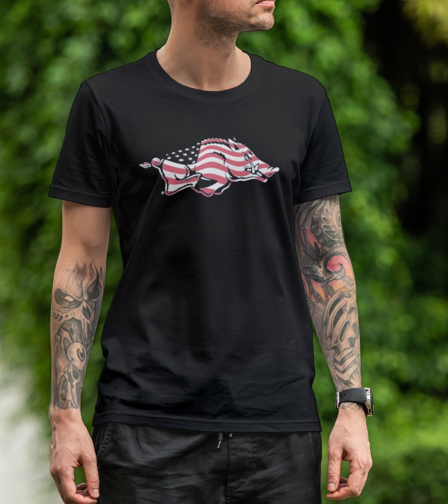 Arkansas Razorbacks USA Flag Hog T-Shirt