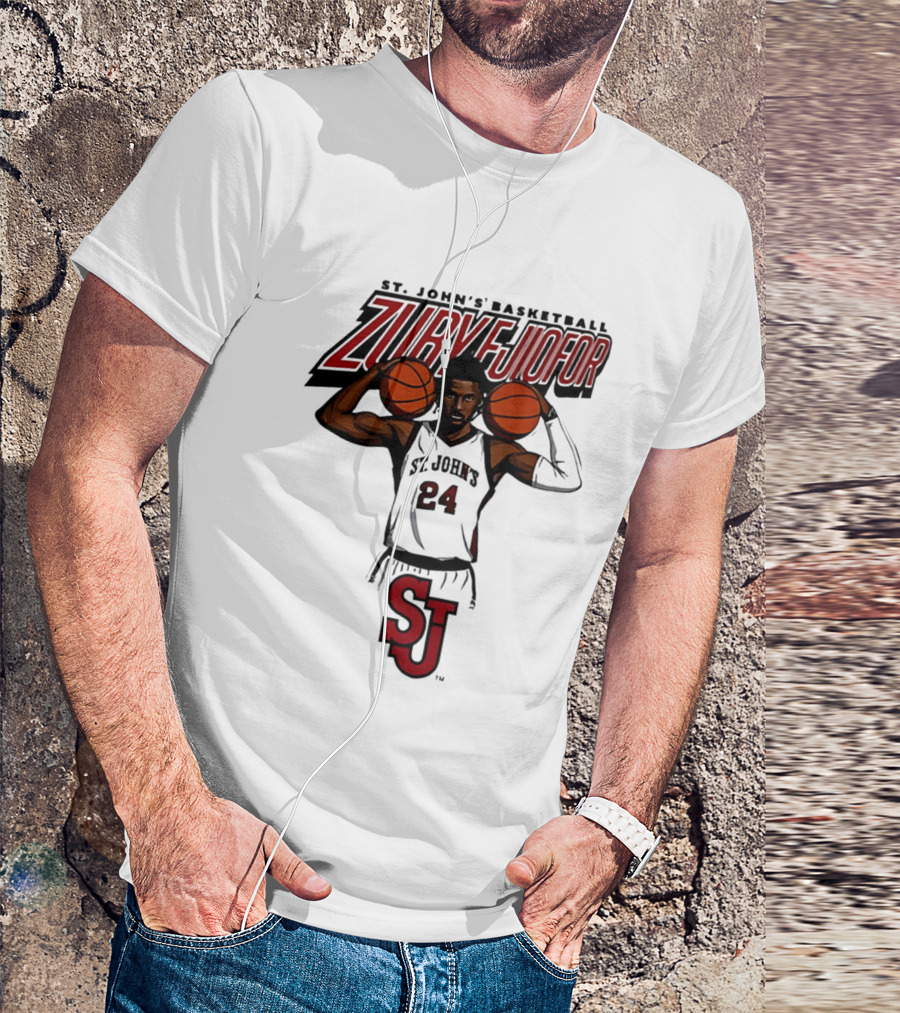 St. John's Basketball Zuby Ejiofor 24 Red Storm Pose SJ T-Shirt
