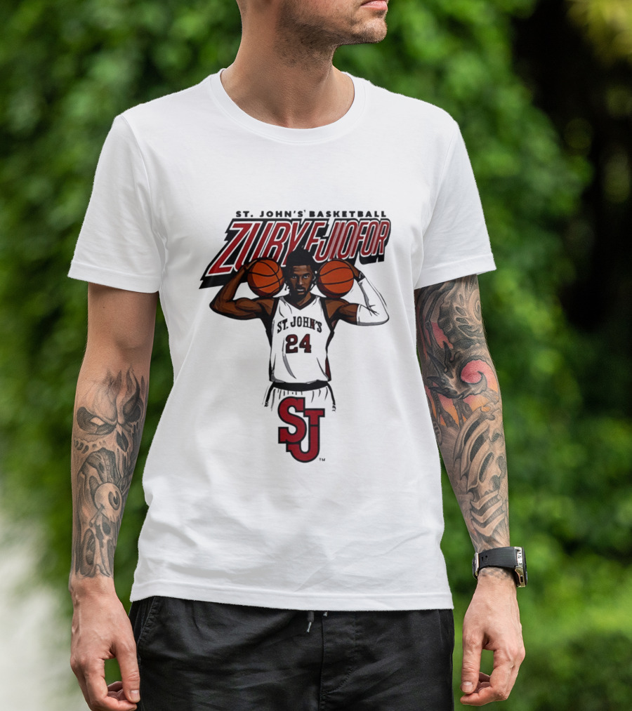 St. John's Basketball Zuby Ejiofor 24 Red Storm Pose SJ T-Shirt