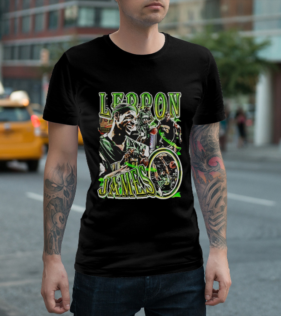 LeBron James Irish St. Patrick's Day Green Collage Basketball T-Shirt
