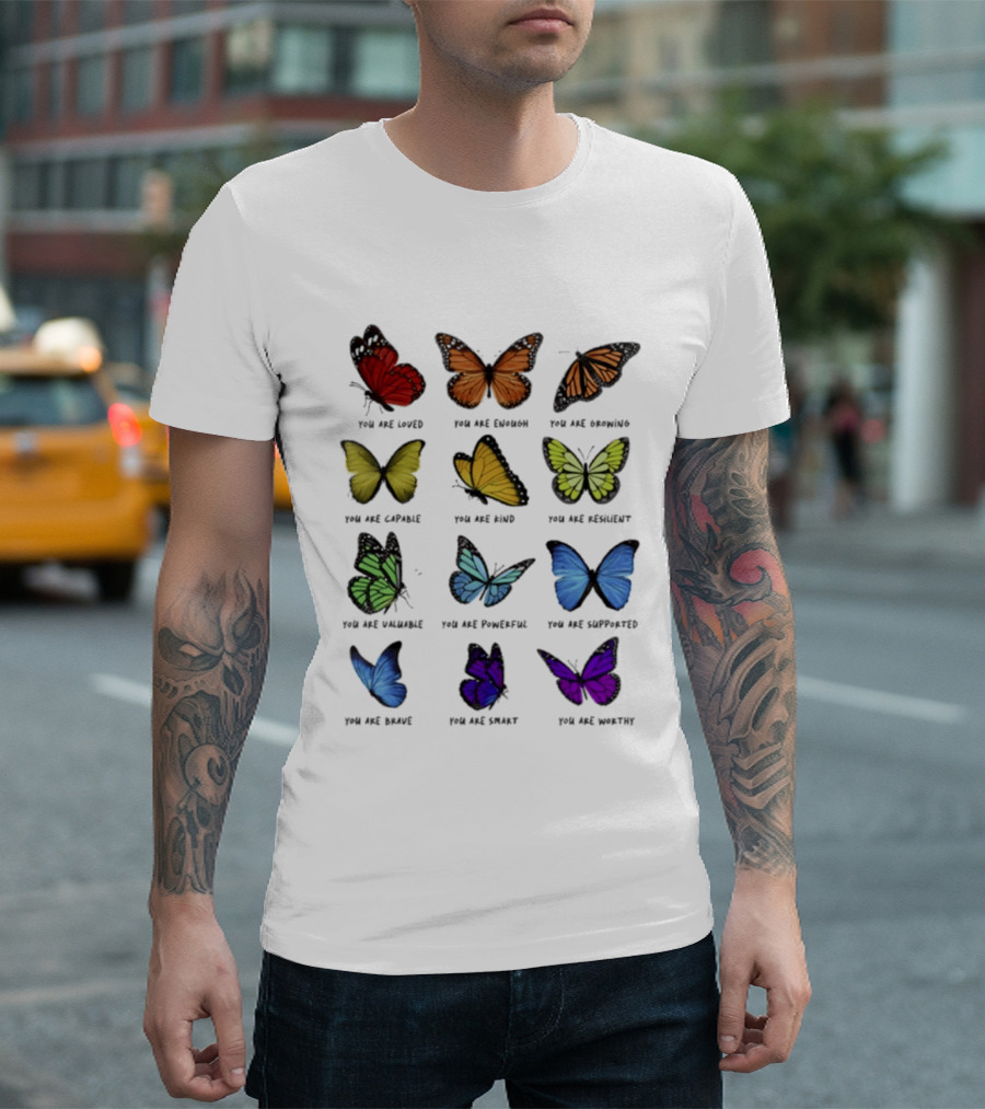 Charlotte Flair Butterfly Affirmations You Are Loved Brave Enough Capable Kind Resilient Valuable Powerful Supported Unique Smart Worthy T-Shirt