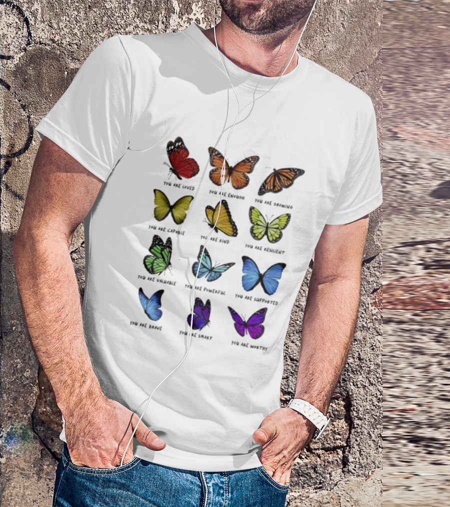 Charlotte Flair Butterfly Affirmations You Are Loved Brave Enough Capable Kind Resilient Valuable Powerful Supported Unique Smart Worthy T-Shirt