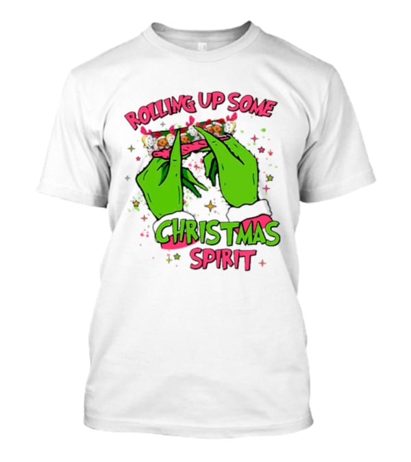 Grinch Rolling Up Some Christmas Spirit With Green Hands And Glitter Stars T-Shirt